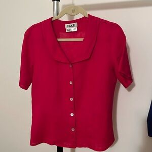 Flax red linen short sleeve blouse